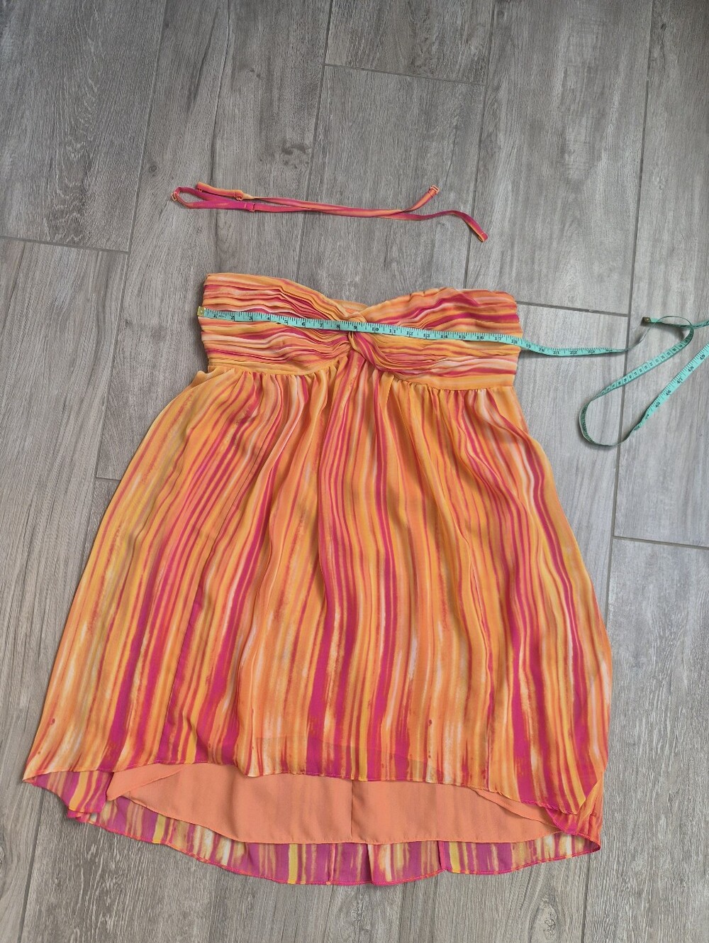 INC International Concepts Orange and Pink Striped Strapless High Low Dress